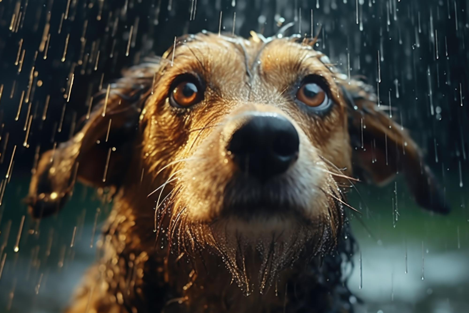 cão na chuva