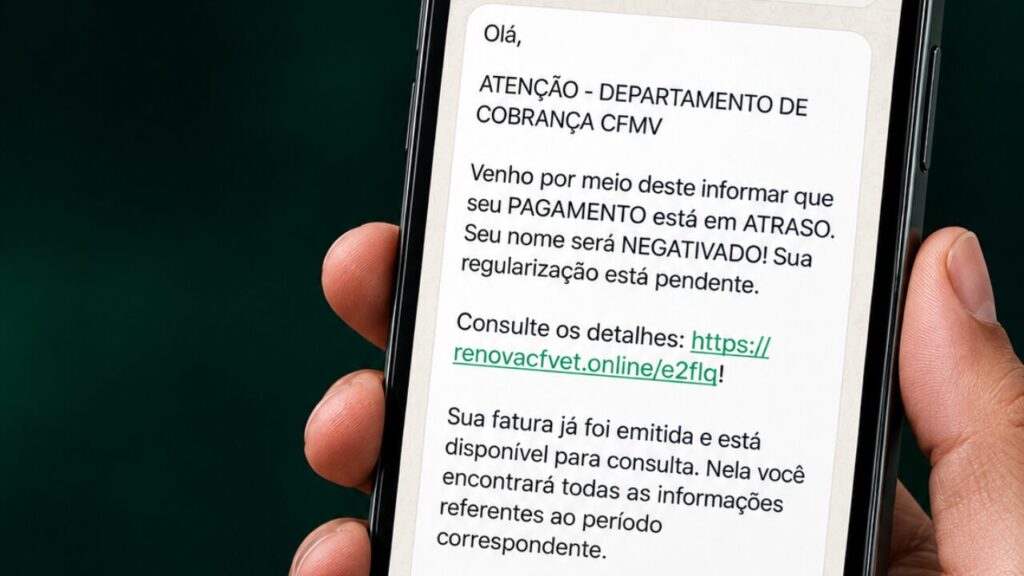 Atenção ao golpe das mensagens falsas cobrando anuidade de veterinários e zootecnistas em nome do CFMV
