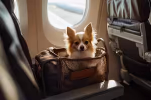 Cachorro na poltrona do avião