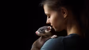 Mulher segurando um furão no colo