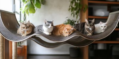 cinco gatos deitados juntos