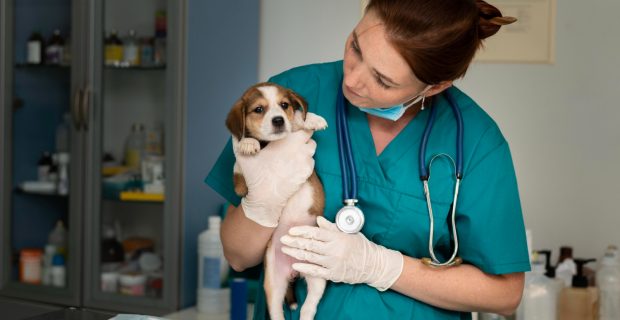 veterinário e cão