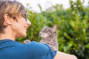 gato olhando para uma mulher
