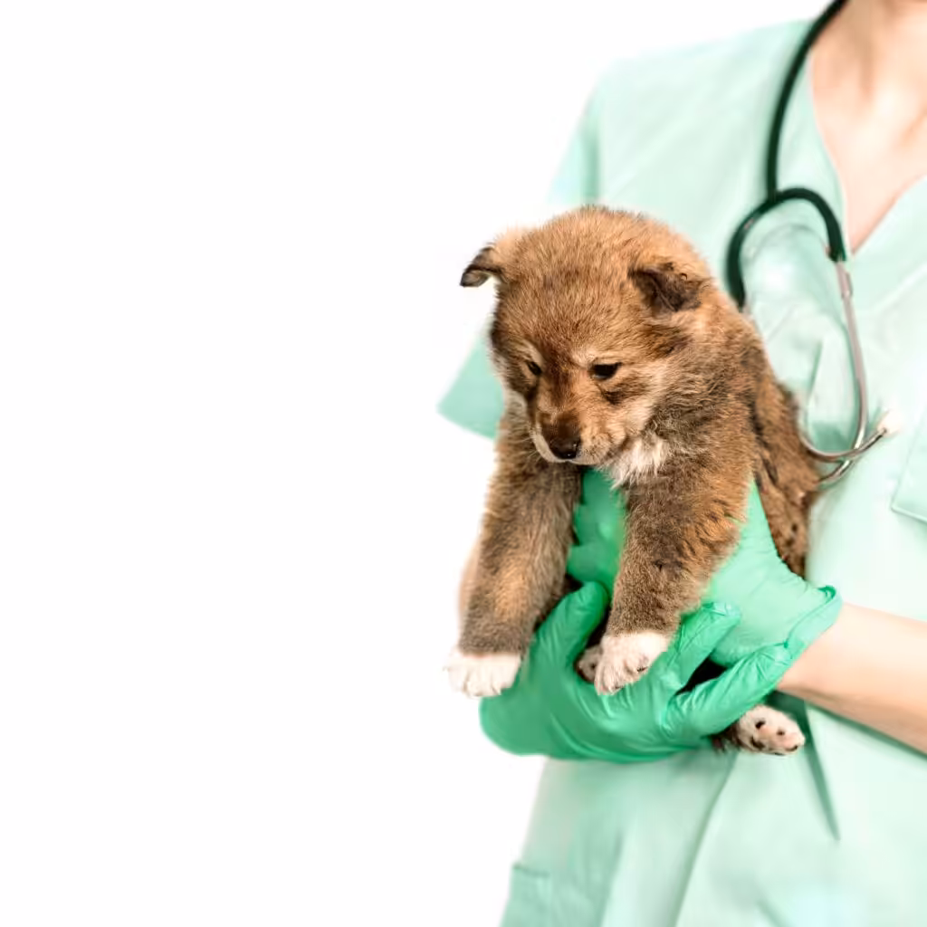 osmlotr vet pet doctor isolated on white background. puppies, dogs in the arms of the veterinarian