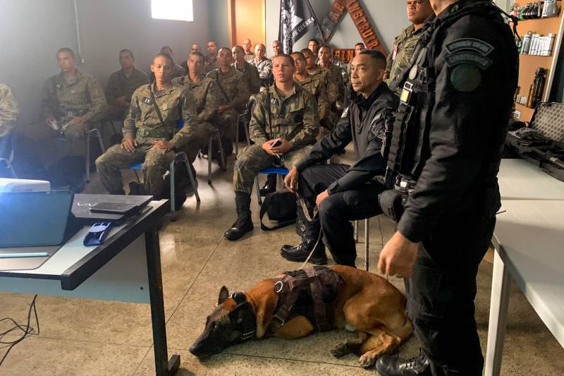 Soldados da Força Aérea Brasileira realizam instrução com cães de guerra